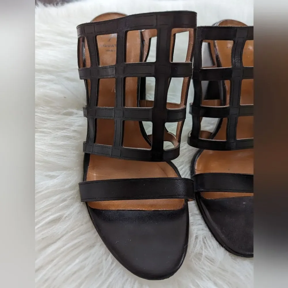 Aquatalia Black Leather Grid Slip On Heels 7.5